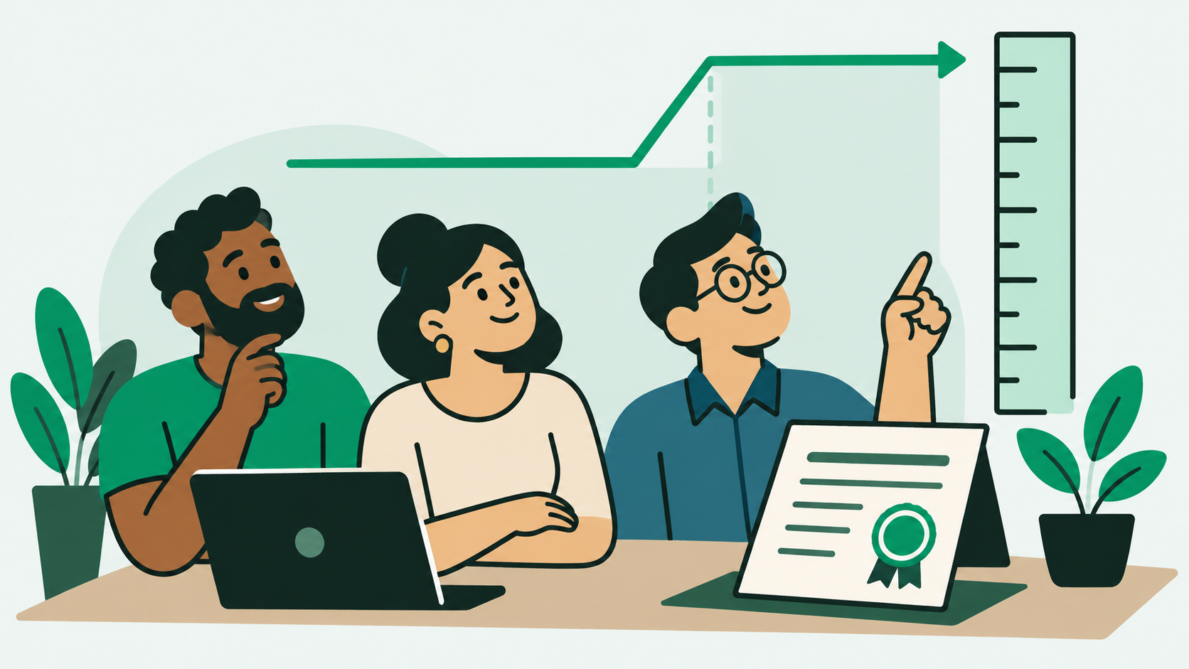 Linha de teto se elevando sobre figuras geométricas diversas ao lado de documento oficial